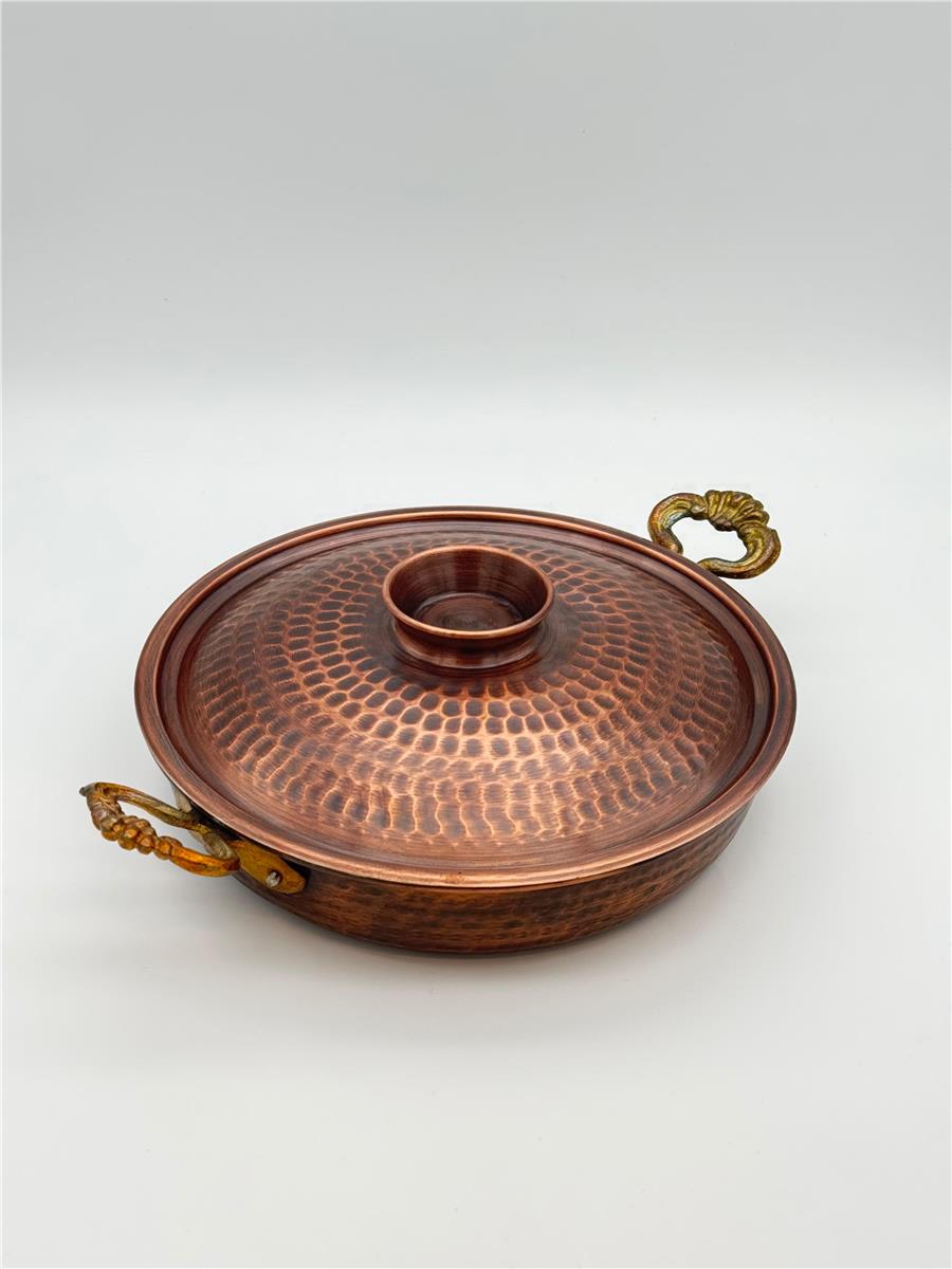 ESKİTME BAKIR KAPAKLI TAVA 22 CM