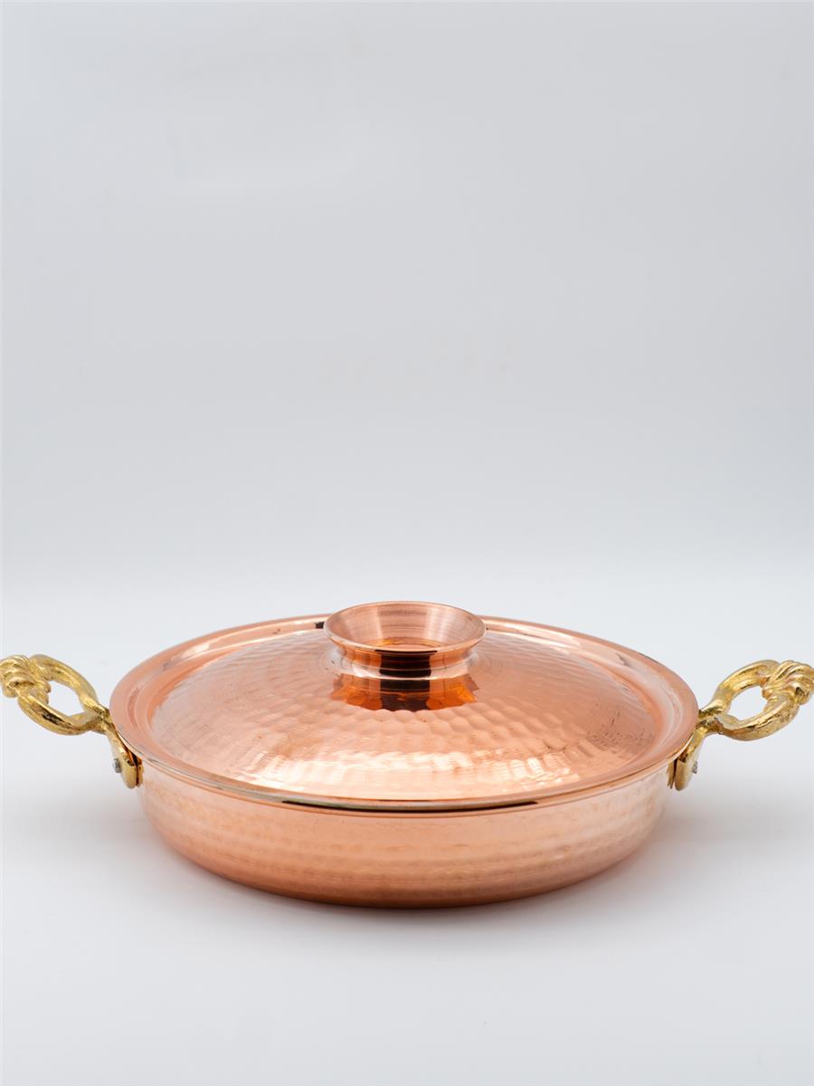 El Yapımı Bakır Yumurta Tavası Kapaklı 22 Cm