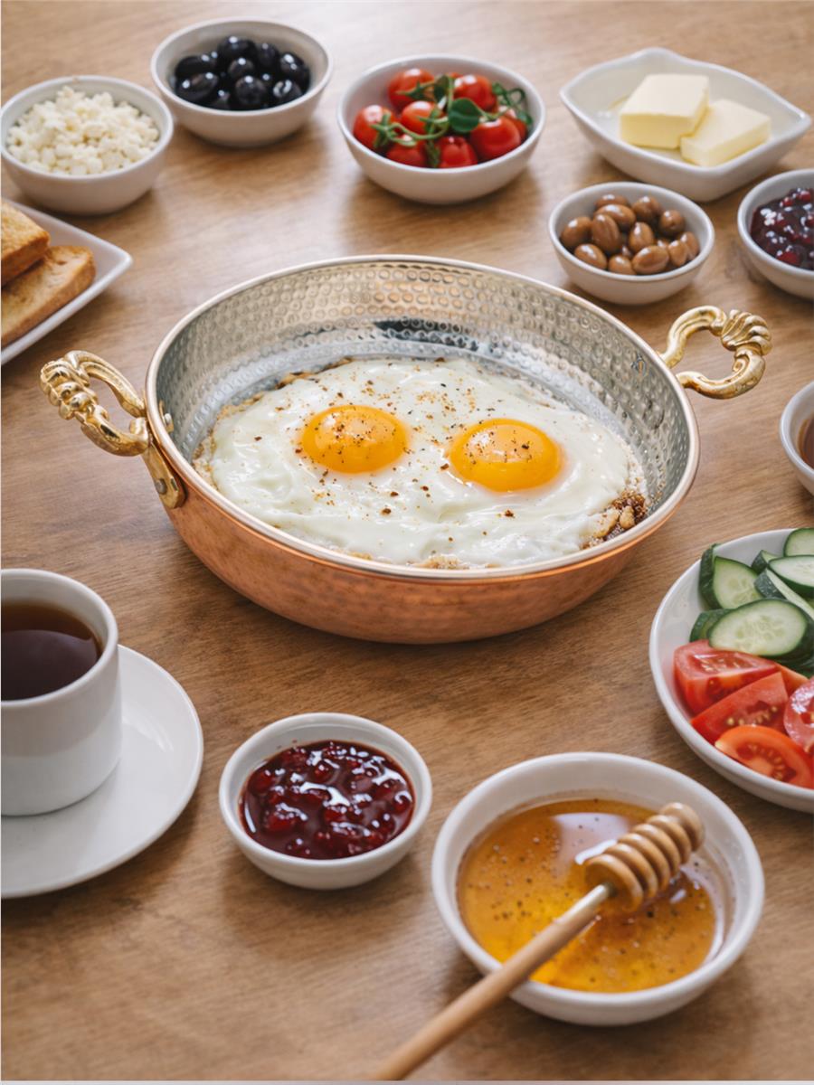 El Yapımı Bakır Yumurta Tavası Kapaklı 20 Cm