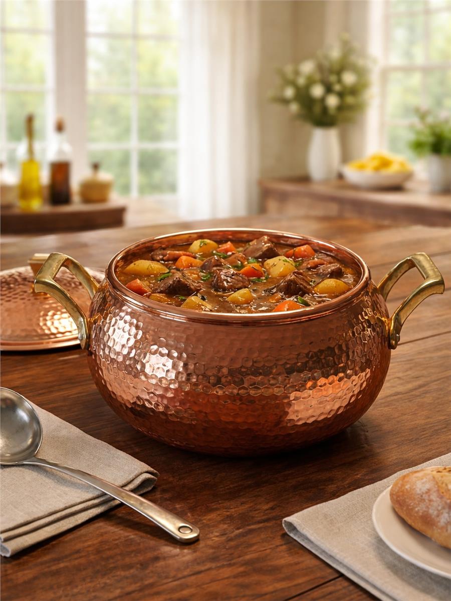 El Yapımı Kalın Bakır Güveç Tenceresi 23 cm