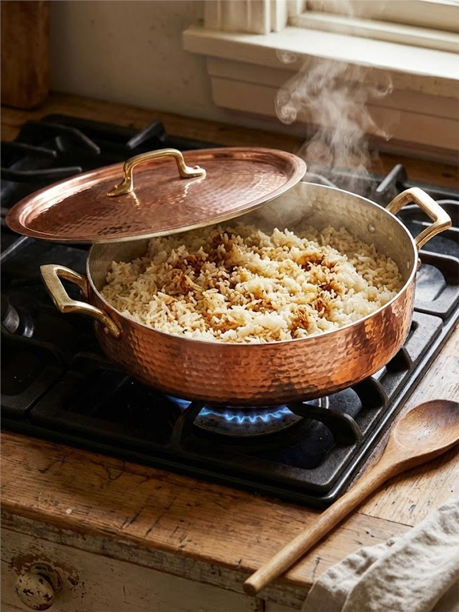 El Yapımı Kalın Bakır Pilavlık Tencere 26 cm