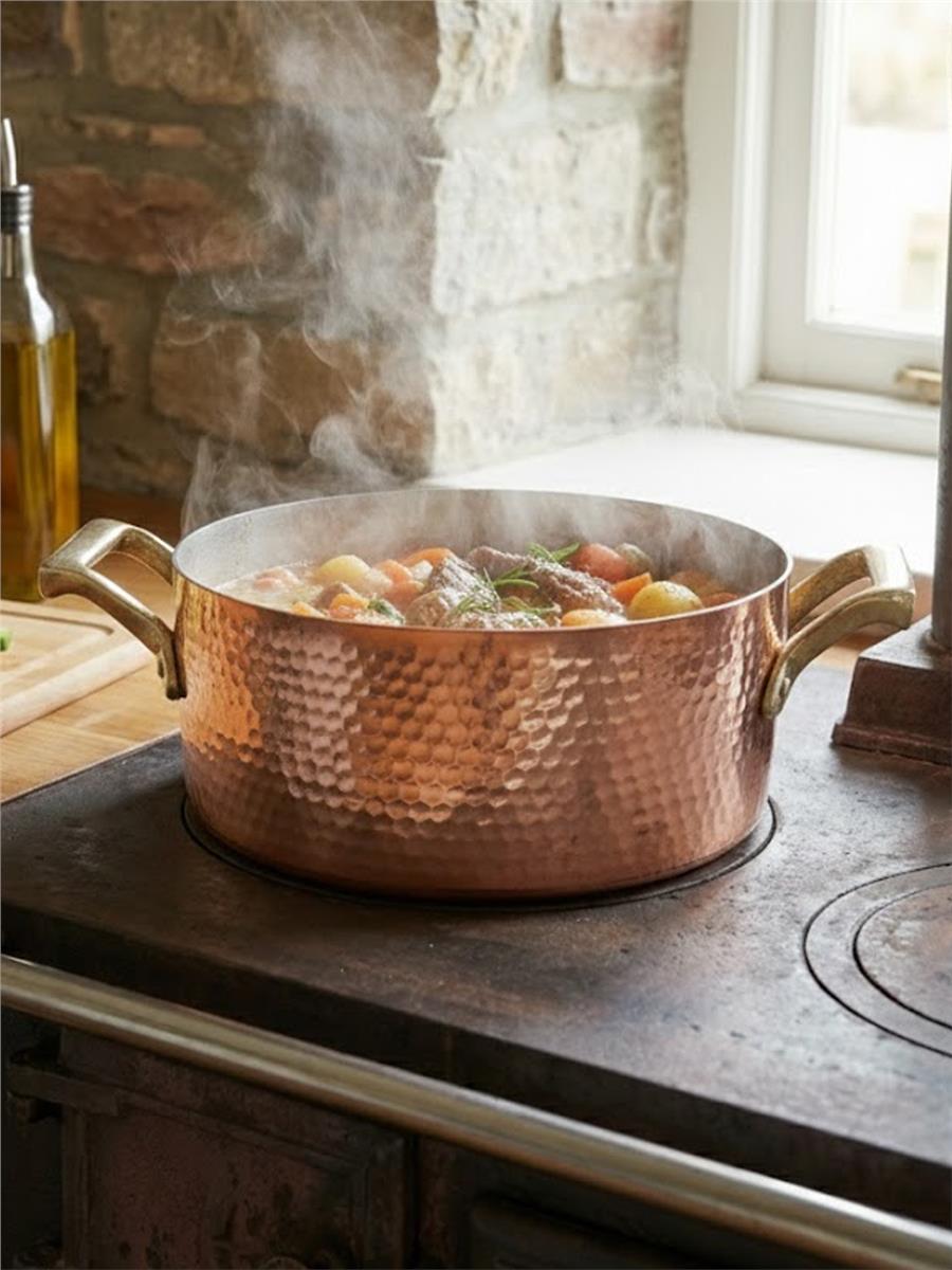 El Yapımı Kalın Dik Bakır Yemek Tenceresi 18 cm