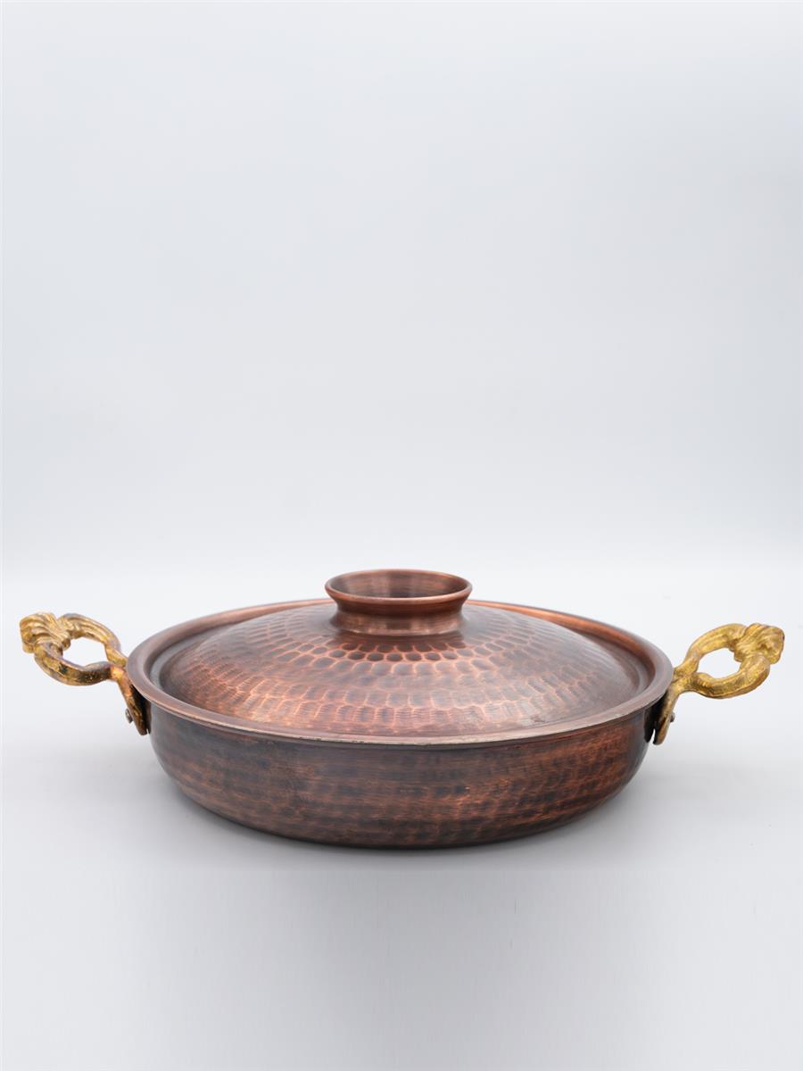 Eskitme El Yapımı Bakır Yumurta Tavası Kapaklı 22 Cm