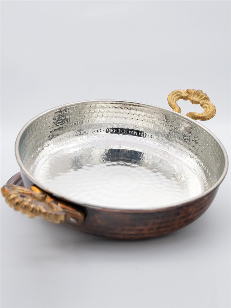 Eskitme El Yapımı Bakır Yumurta Tavası Kapaklı 22 Cm