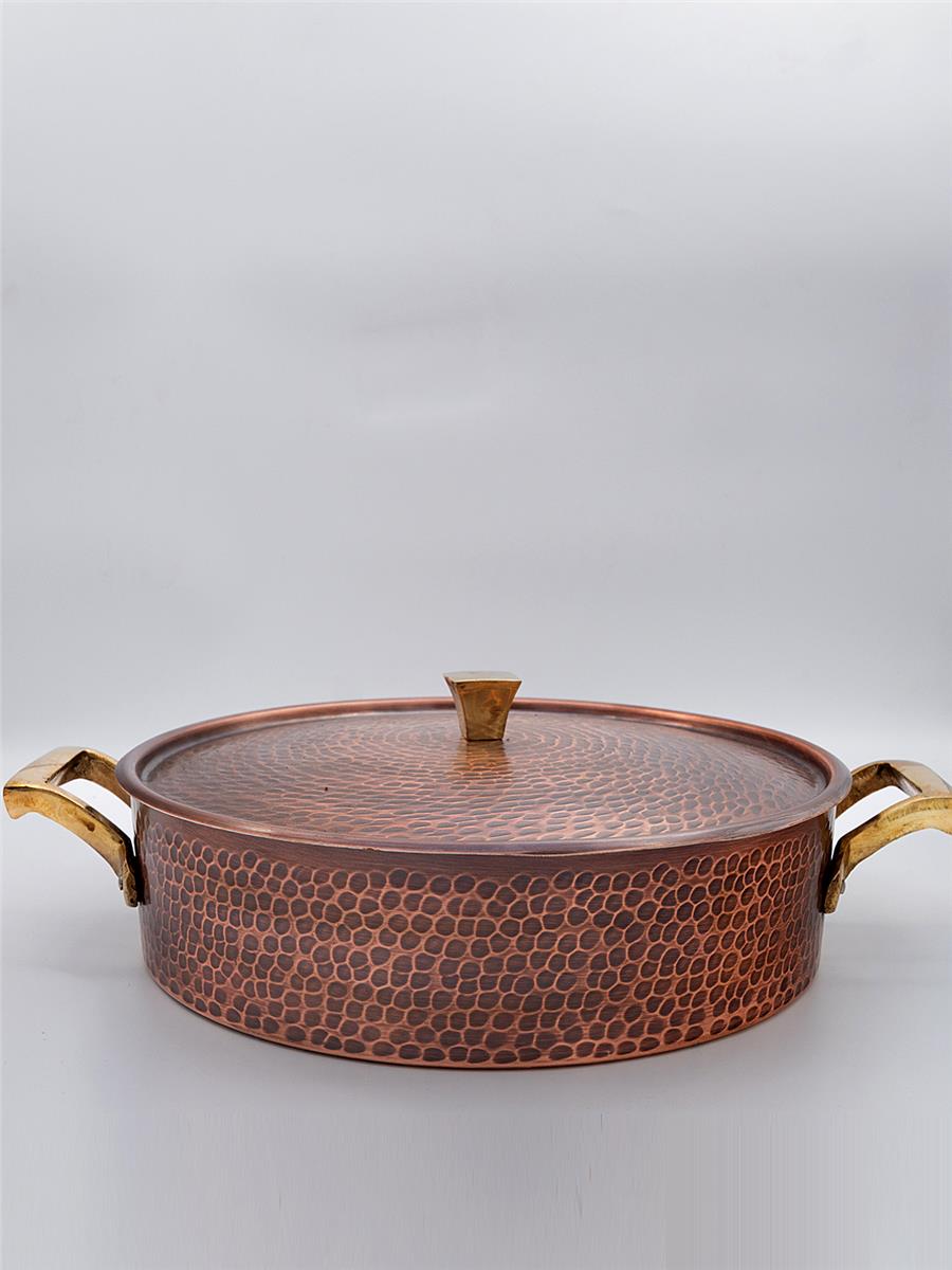 El Yapımı Eskitme Bakır Pilavlık Tencere 24 cm