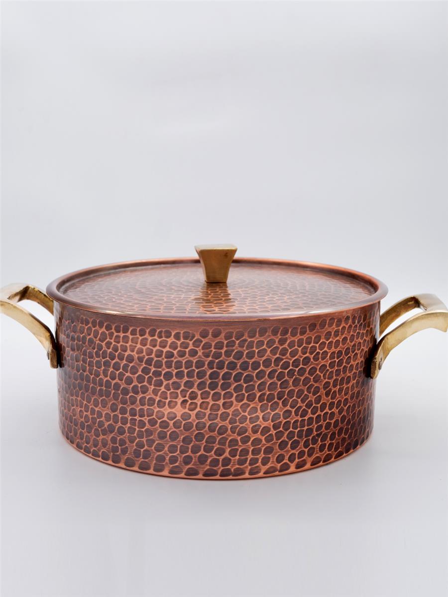 Eskitme Kalın Dik Bakır Yemek Tenceresi 18 cm