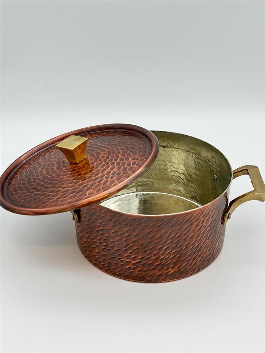 Eskitme Kalın Dik Bakır Yemek Tenceresi 18 cm