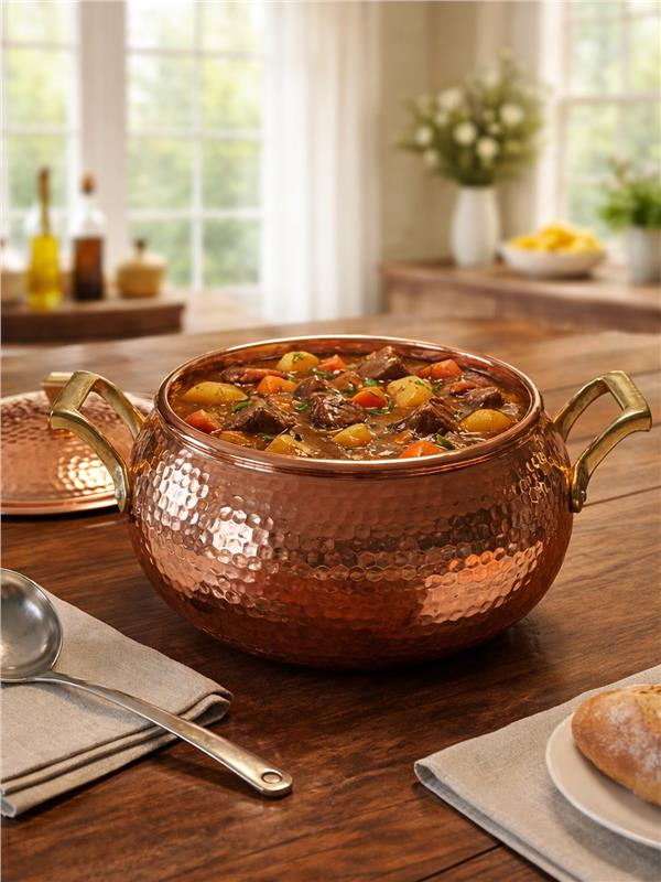 El Yapımı Kalın Bakır Güveç Tenceresi 23 cm