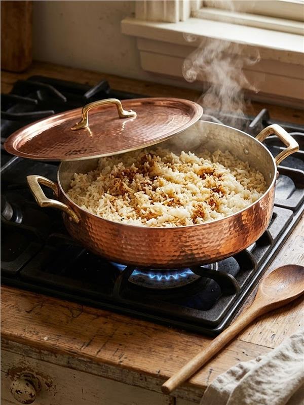 El Yapımı Kalın Bakır Pilavlık Tencere 26 cm