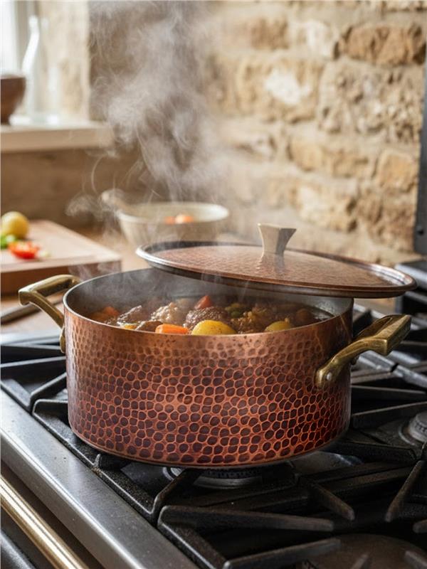 Eskitme Kalın Dik Bakır Yemek Tenceresi 20 cm