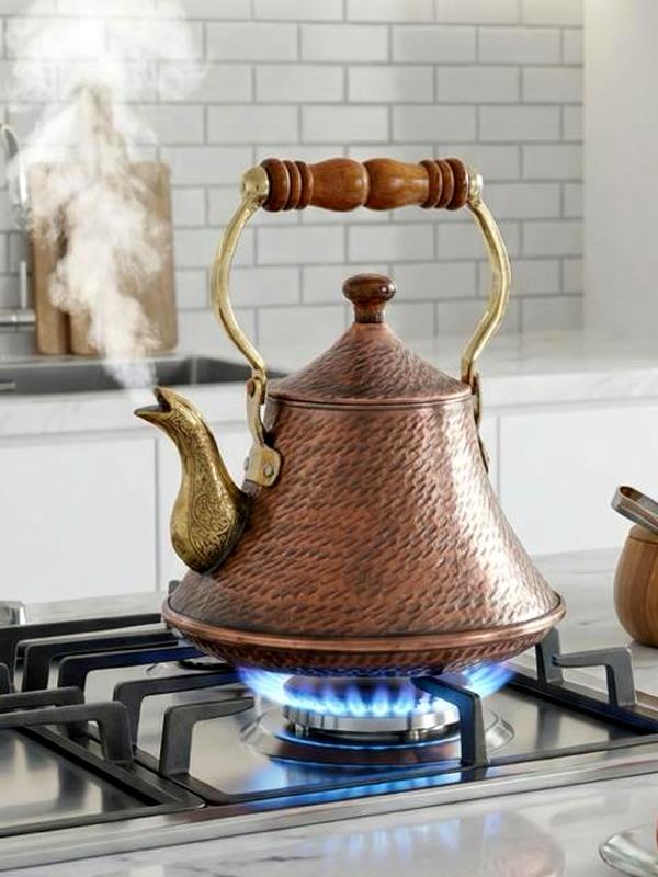 Eskitme El Yapımı Bakır Bitki Çayı Demliği