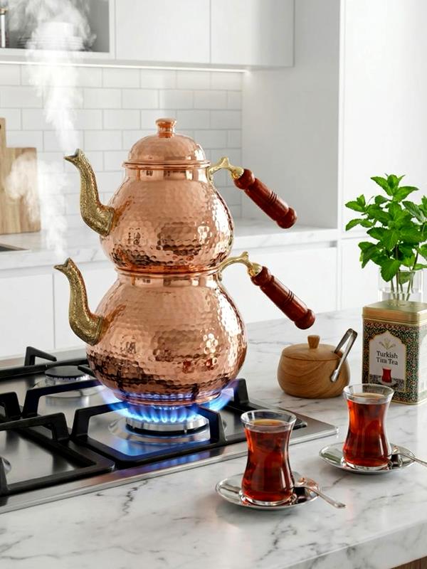 Damla Model El Yapımı Bakır Çaydanlık