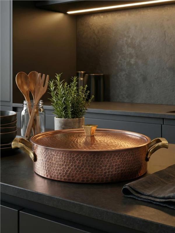 El Yapımı Eskitme Bakır Pilavlık Tencere 20 cm