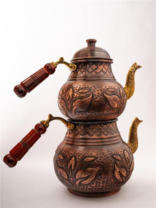 İşlemeli El Yapımı Klasik Bakır Çaydanlık